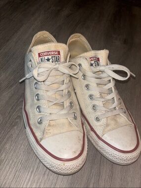 Converse White Low Top Sneakers with Red Stripe